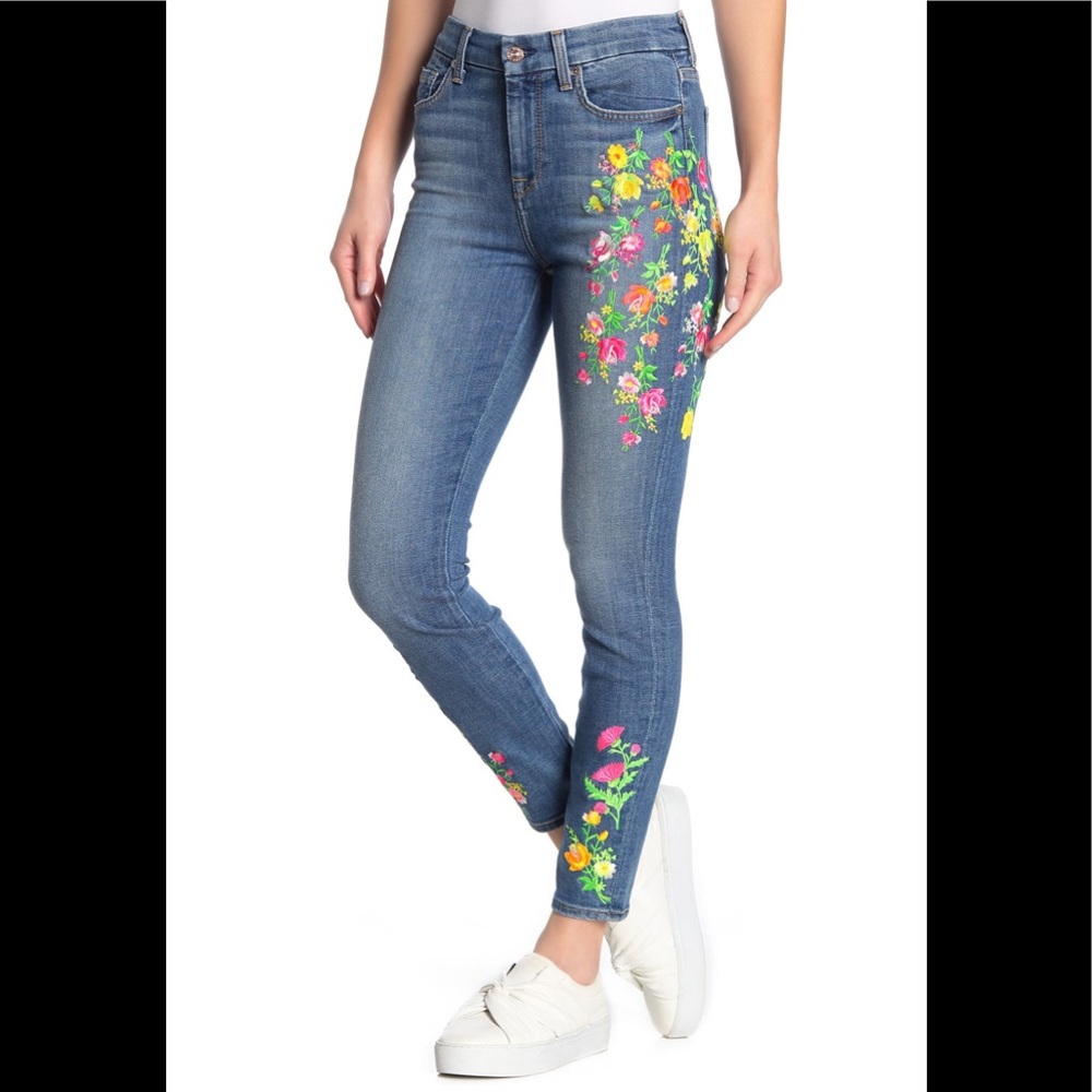 7 For All Mankind Embroidered Skinny Jeans